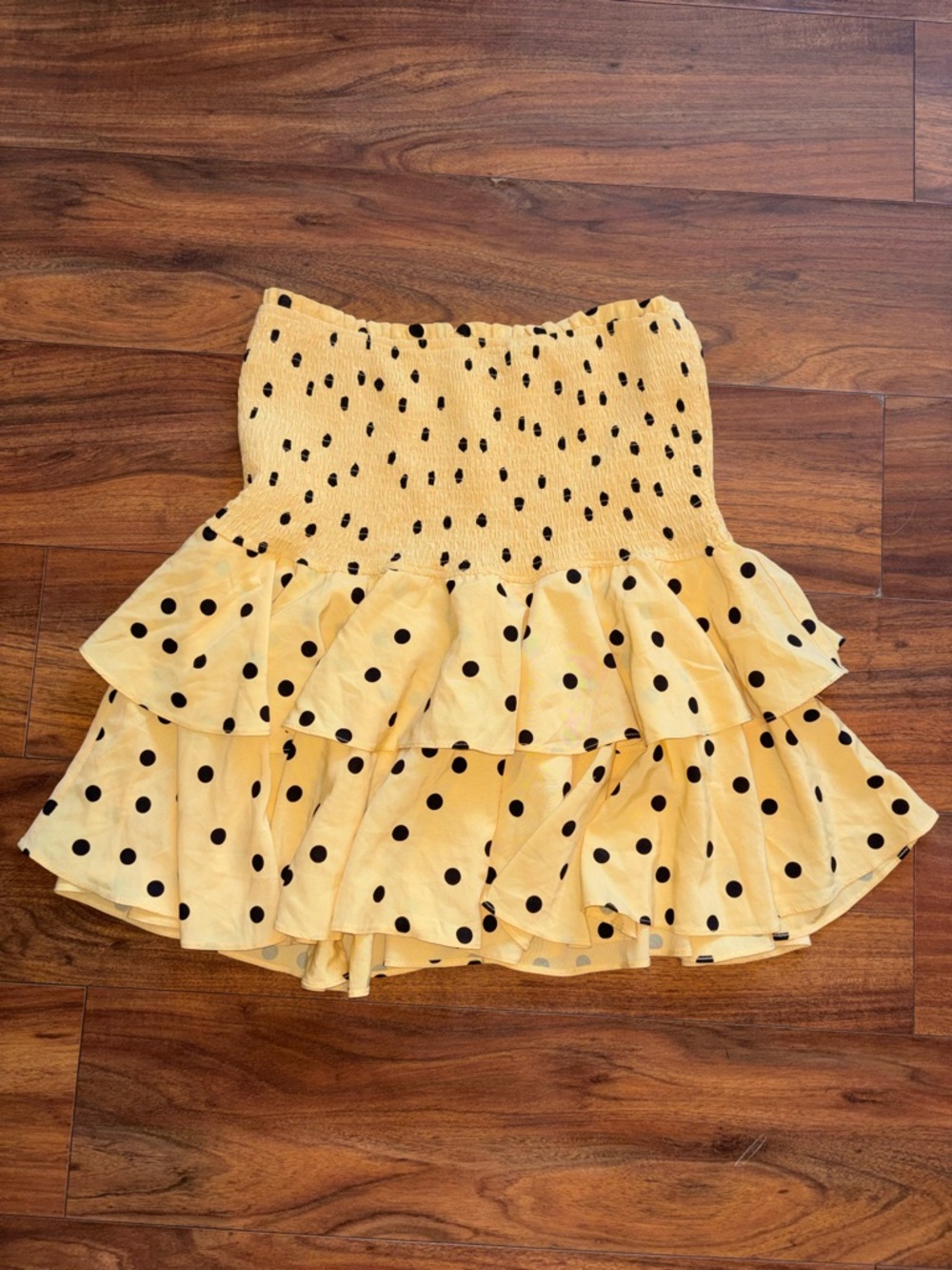 TCEC Yellow and Black Polka Dot Ruffle Tube Top